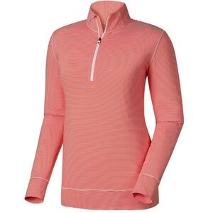 FootJoy Half-Zip Printed Mid-Layer Striped Top Sz Medium Golf Orange/White